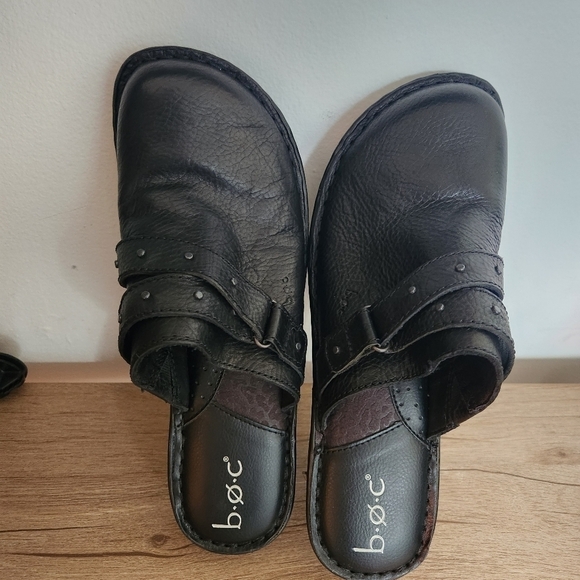 b.ø.c. Born Concept Black 100% Leather Women Slip On Clogs/Mule size 10M - Picture 7 of 13